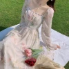Spring and summer new long-sleeved chiffon dress, fairy-like, gentle style, tea break, French first love dress Application Scenario